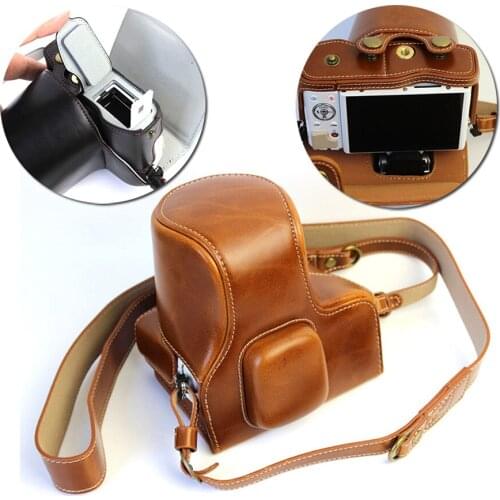 Luxury PU leather Camera Bag Case Cover Pouch for OLYMPUS Pen E-PL7 EPL7 14-42mm Lens With Strap Battery Door Can Open