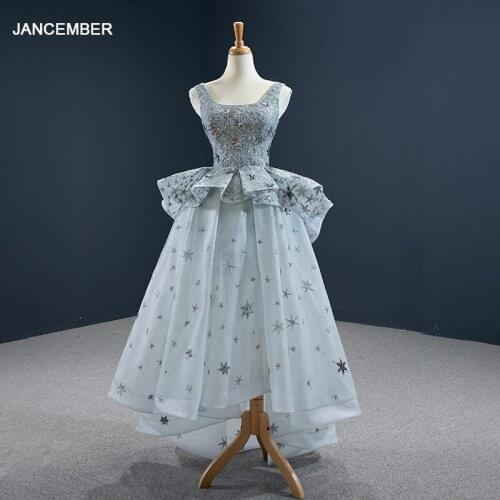 RSM67143 Elegant And Concise Light-Colored Frilled Banquet Evening Dress 2021 Metal Sequins Design Party Square Collar Gown