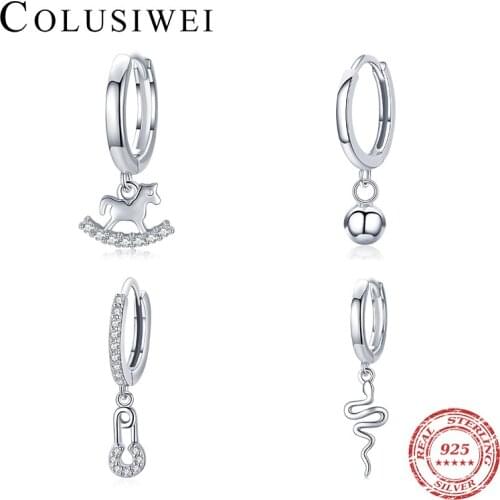 Colusiwei Fashion Hoop Earring 925 Sterling Silver Snake Carousel Beads Brooch Buckle Earring For Women Fine Jewelry