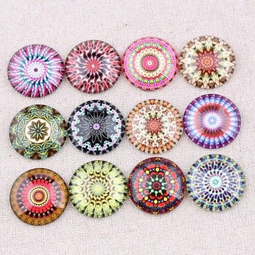 Reidgaller keidoscope mandala pattern photo round glass dome cabochon 18mm 12mm 20mm 25mm diy earrings pendants accessories