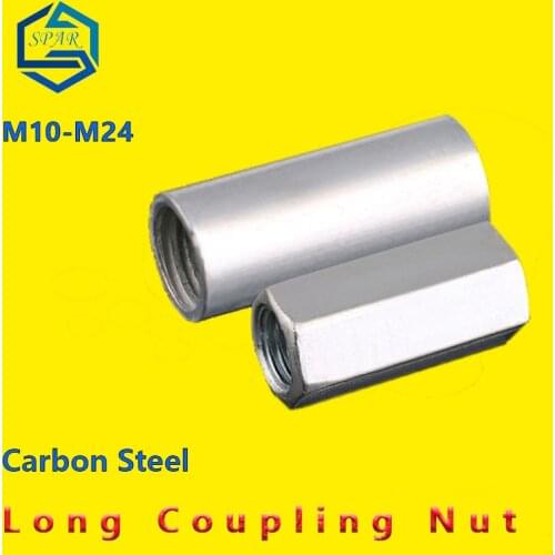 Rod Coupling Hex Nut Galvanized Long Hex Nut Connection Thread Nut Extend Long Round Nuts Coupling Nut M10-M24 Carbon Steel