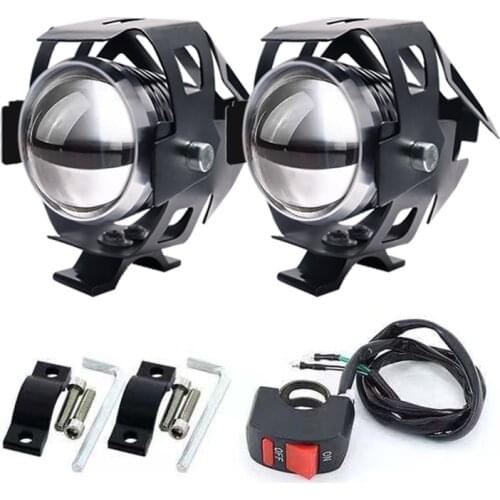U5 White motorcycle headlights auxiliary lamp led motorbike spotlight accessories 12V moto DRL spot head lights with angel eyes