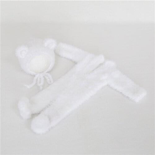 Knitted Fuzzy Newborn Outfit Photography Props White Baby Photography Romper Knitted Bonnet Set Crochet Costume Suit Pajamas