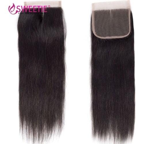 Sweetie Hair Brazilian Remy Hair Straight 4X4 Lace Closure 130% Density 100% Human Hair Middle Part Thick End Free Shipping