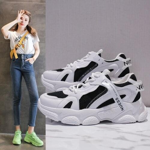 Womens Sports Shoes Korean Style Fashion Color Matching Platform Lace-up Sneakers