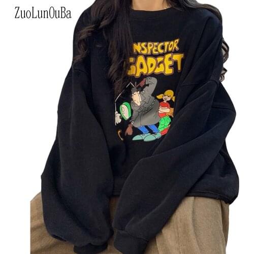 Winter 2020 New Plus Velvet Padded Round Neck Women Sweatshirts Fashion Cartoon Printing Casual Warm Loose Trend Girl Pullovers