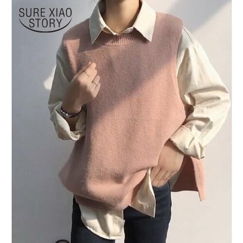 2021 Autumn Knitted Pullover Sweater Vest Women Loose Jumper Vest Sweaters Sleeveless Fashion Solid Winter Clothes Women 16430