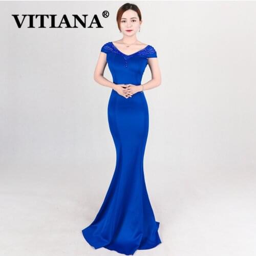 VITIANA Black Sexy Trumpet Dress Women Mesh Host Elegant Long Dresses Female Backless Deep V-Neck Blue Red Party Nigth Vestidos
