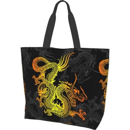 Golden Chinese Dragon Pattern Canvas Bag Women Cheap Bag Creature Design Ins Shipping Bag