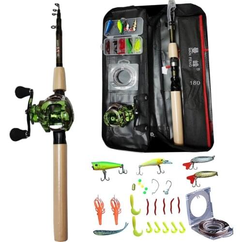 1.8m Casting Fishing Rod Combo and Reel Full Kit Baitcasting Fishing Reel Gear Pole Set 100M PE Fishing Line Lure Kit