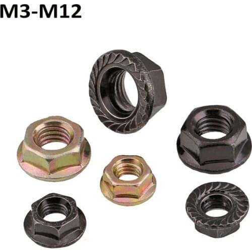 10/50PCS M3 M4 M5 M6 M8 M10 M12 Hexagonal Flange Nuts Flower Nut Anti-skid Anti-loose Black Zinc/Color Zinc