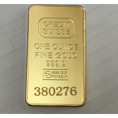 100 pcs No magnetic The Credit bullion bar 1 OZ gold plated ingot badge 50 mm x 28 mm coins with Different serial number