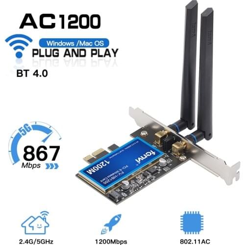 1200Mbps For Broadcom BCM94360CS2 Desktop PCIWireless Adapter WLAN Wi-Fi Card With BT4.0 2.4G/5GHz For Hackintosh Desktop