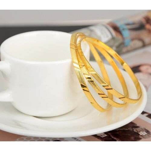 3Pcs/Set Gold Color Alloy Children Golden Bangle Simple Design Bangles&Bracelets For Girl Birthday Gifts Accessories