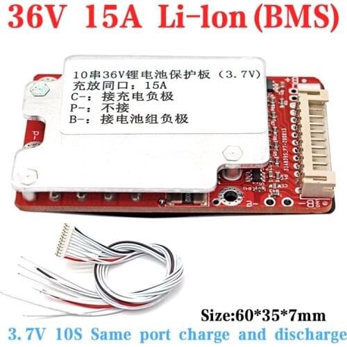 36V 15A 10S BMS Same port PCM for 36V 10Ah 12Ah 15Ah lithium battery pack battery for electric bicycle with balance function