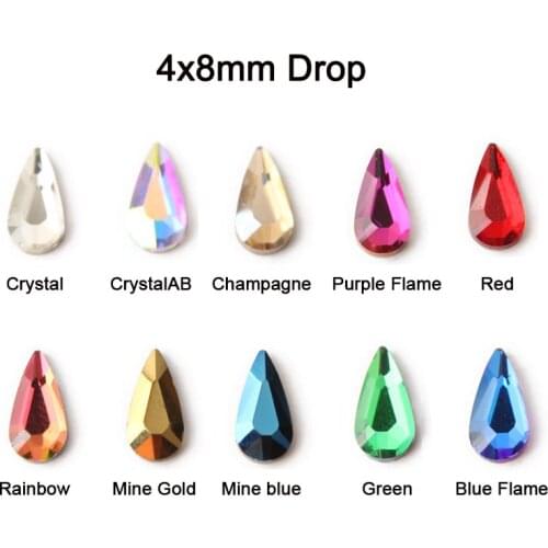 30Pcs Nail Art Accessories Flat Raindrop Crystal Glass 4x8mm 10 Colors Rhinestone Fashion 3D Fingernail DIY Decoration