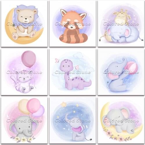 New Diamond painting Cartoon Animals Elephant raccoon cat dinosaur 5D DIY Full Square Drill embroidery Round mosaic Drawing 1251