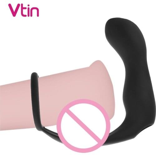 Anal Plug Vibrator With Penis Ring For Men Cock Ring Prostate Massager Erotic Silicone Climax Erection Male Chastity Device