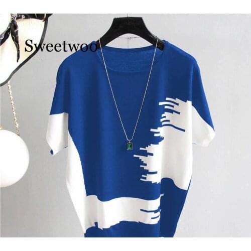 White Tee Shirt 2020 Summer New Thin Knitted T-Shirt Women Casual Woman T-Shirts Hit Color Tops Loose Tee Shirt