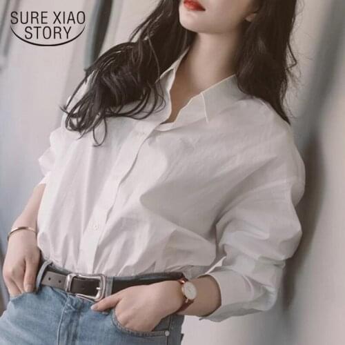 White Shirt Womens Loose Casual Long Sleeve Cotton Shirt Simple Style Office Lady Autumn Wear Tops Fashion Blusas Mujer 12509