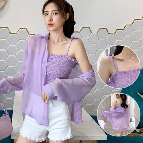 Blouse Women Summer Loose Purple Jacket Long-Sleeved Chiffon Shirt for Women Blusas Mujer De Moda