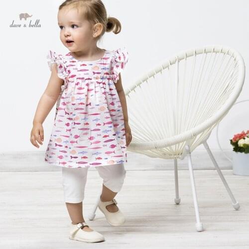 DB17427 dave bella summer baby girls cute cartoon print clothing sets kids girl fashion short sleeve sets children 2 pcs suit