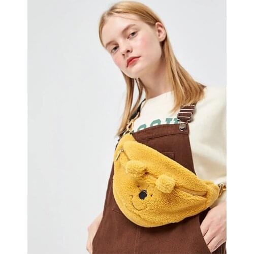 Disney Winnie The Pooh Fuzzy Pooh Bear Stuffed Plush Pocket Cute Anime Pooh Plush Bag Gifts for Kids Girls