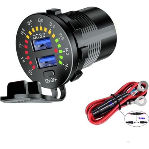DIY QC 3.0 Dual USB Charger ON/Off Switch Colorful Voltmeter Waterproof 12V 36W USB Outlet for Car,Marine Boat,RV,Truck,Golf