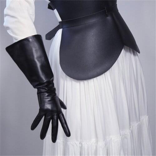 Genuine Leather Touch Screen Long Gloves 38cm Large Sleeves Puff Sleeves Black Unisex DXZP01