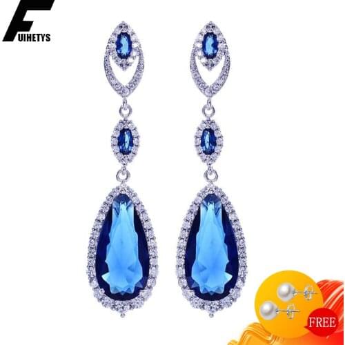 BaliJelry Retro Silver 925 Earrings Jewelry Water Drop Shape Sapphire Gemstone Earring for Women Wedding Engagement Accessories