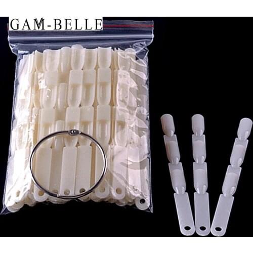 GAM-BELLE 50pcs/set 3 Knots Nail Art Display Swatch UV Gel Nail Polish Practice Color Card False Nail Art Tips Fan Nail Tools