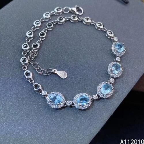 KJJEAXCMY Fine Jewelry 925 Sterling Silver inlaid Aquamarine women hand bracelet noble support detection