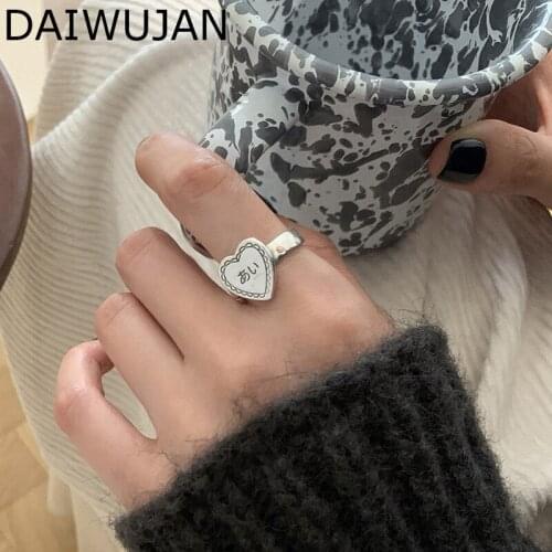 DAIWUJAN Korean Japanese Style 925 Sterling Silver Rings for Women Girl Retro Simple Love Heart Opening Rings Party Jewelry Gift