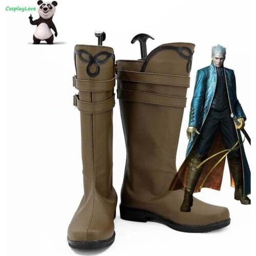 CosplayLove Vergil Brown Shoes Cosplay Long Boots Custom Made For Halloween Christmas