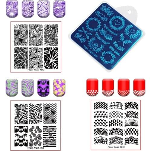 Finger Angel Nail Art 6*6cm Square Stamping Plates lace Flower Fashion Design with White Color Backcover Nail Templates #HQF01