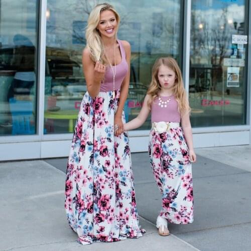 Summer Family Matching Outfits Patchwork Floral Long Dress for Mommy and Me Clothes Mother and Daughter Clothes Girls' Clothing