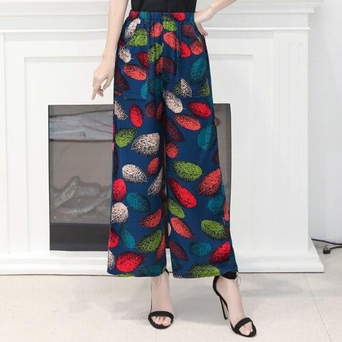 Summer Women Wide Leg Pants Loose Vintage High Waist Trousers Summer Beach Pants Print Bohemian Casual Plus Size 2020