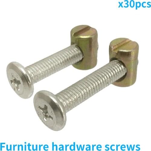 Furniture hardware screws, nuts with flat head, infant bed screw fittings general purpose cross-hole nut bed connector M6