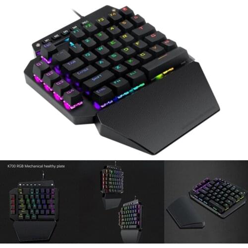 One Handed Mechanical Gaming Keyboard with RGB Led Backlit Blue Switches Detachable Palmrest USB Cable
