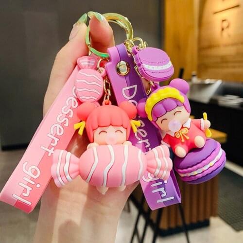 Kawaii Creative Delicacy keychain Cartoon Dessert Bubble Girl Car Key Pendant Schoolbag Pendant Ins Girl Heart-shaped Discount