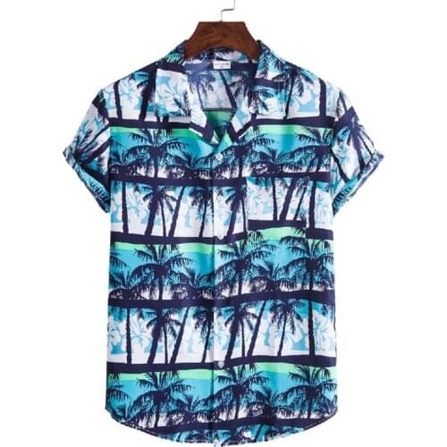 Coconut Tree Printed Hawaiian Aloha Shirts for Men Summer Short Sleeve Beach Wear Casual Button Down Vacation Chemise Homme