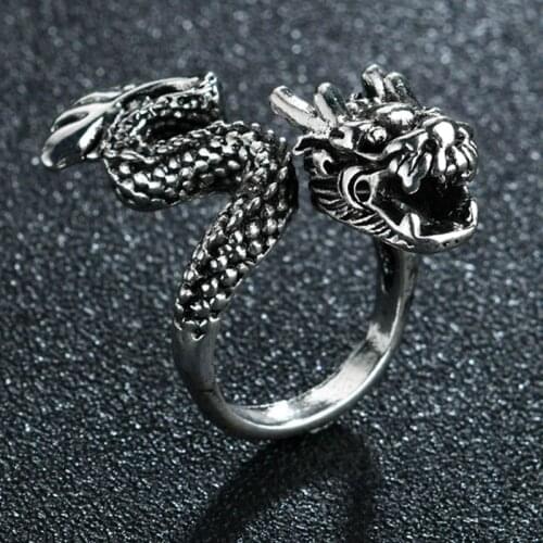 Gothic Vintage Exaggerated Unique Chinese Dragon Ring Mens Personality Punk Fashion Metal Jewelry Accessories Gift