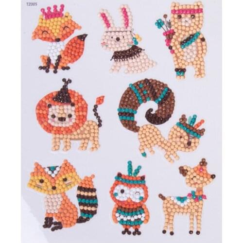 Educational DIY Animals Kids Round Diamond Painting Stickers Full Drill Diamond Painting Kits Embroidery Cross Manual DIY Tools