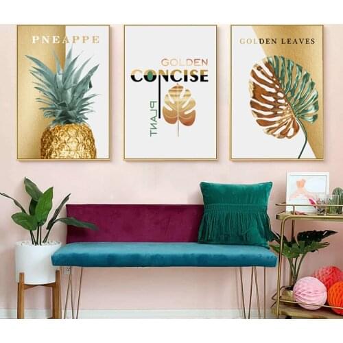 Pineapple Wall Art Canvas Paintings Posters and Prints Nordic Scandinavian Golden Plants Wall Picture for Living Room Decoration