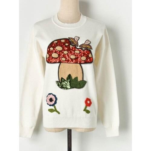 Autumn Winter 2021 New Women Korean Slim O-Neck Sequined Mushroom Coats Casual Long Sleeve Pullover Knitted Sweater Tops Female