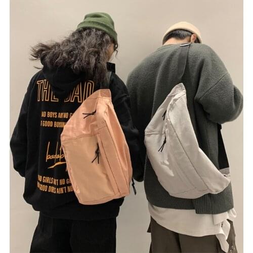 Unisex Large Capacity Canvas Fanny Pack Harajuku Solid Color Zipper Waist Bag Chest Pouch Adjustable Crossbody Handbag