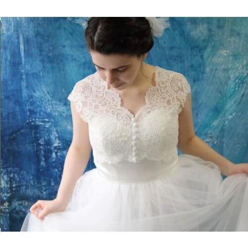 Vintage Bridal Jacket With Cap Sleeve Bolero V Neck Lace Up Custom Made Wrap Bride Accessories For Wedding Dress Jackets