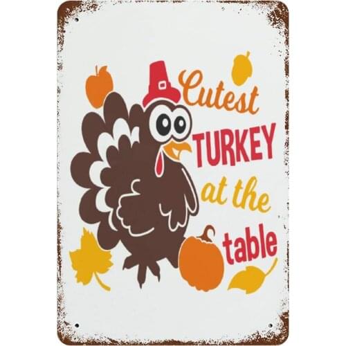None-brands Vintage Retro Metal Tin Sign Wall Decor Art Cutest Turkey at The Table Turkey Thanksgiving Day Funny Gift Home 20x30