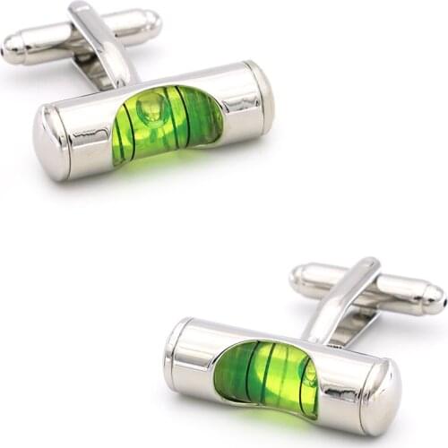 Mens Spirit Level Cuff Links Copper Material Green Color