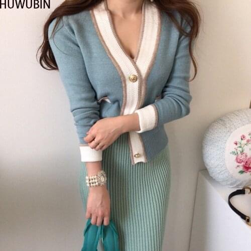 2021 Autumn New V-Neck Long Sleeve Knitted Top Womens Cardigan Coat Short Button Fashion Elegant Casual Sweater